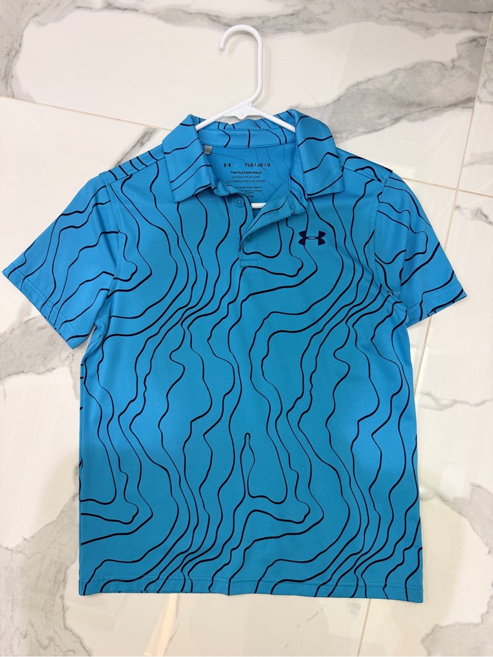Under Armour Blue Polo with Black Wavy Print
